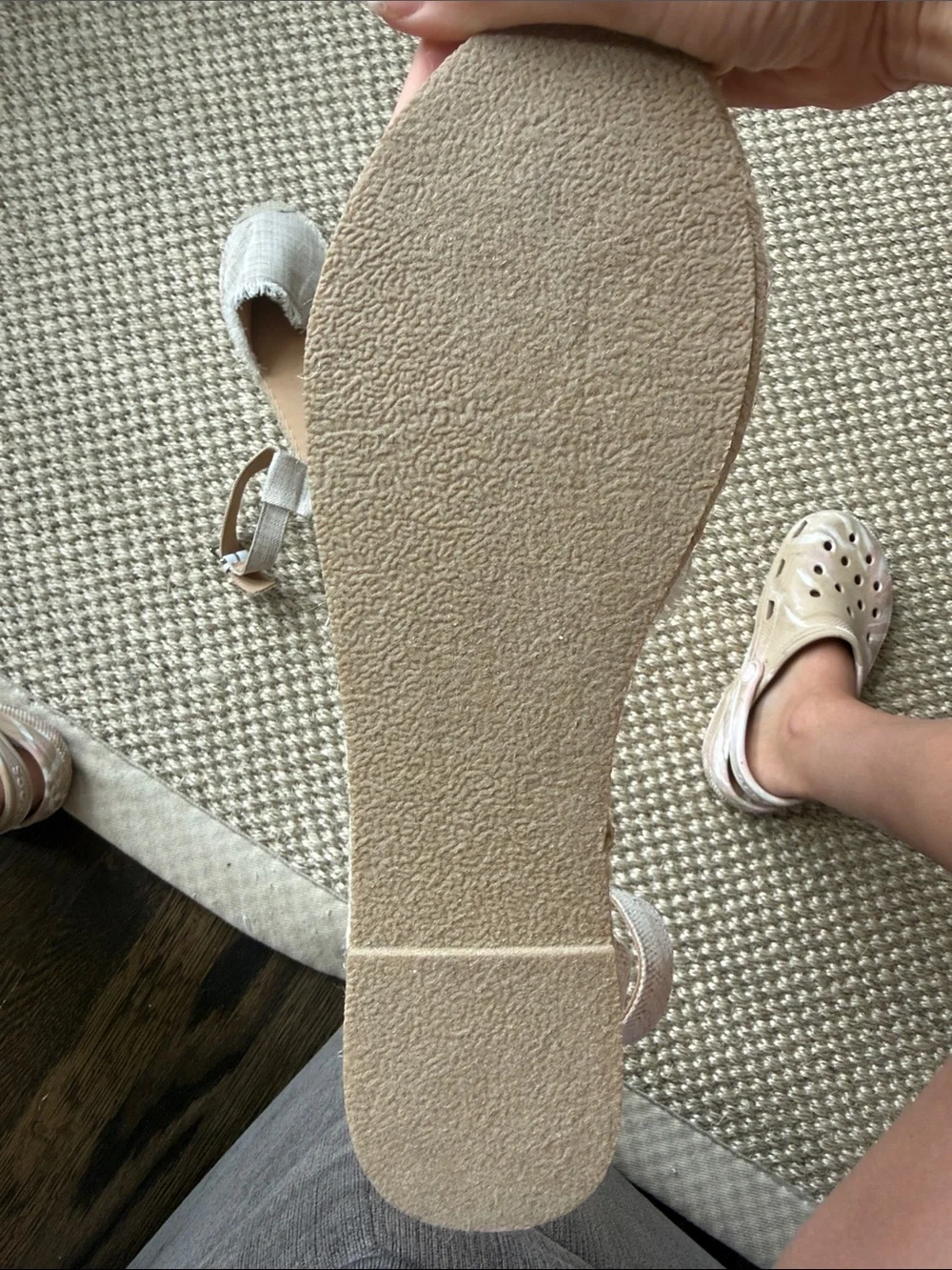 NEW Minnetonka Woven Light Gray Ankle-Strap Espadrille Flats 11